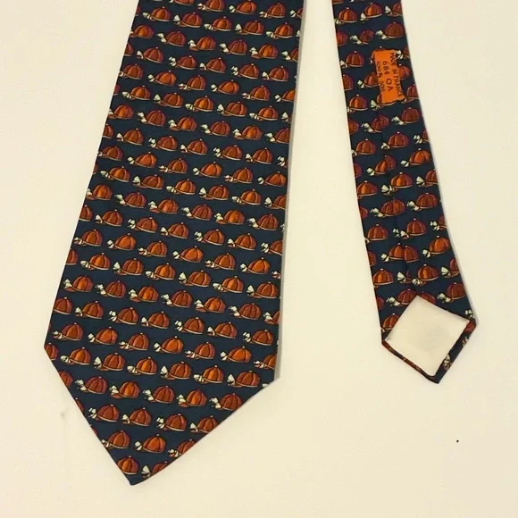 Hermes Navy Blue Tie with Hat Pattern - Picture 2 of 6
